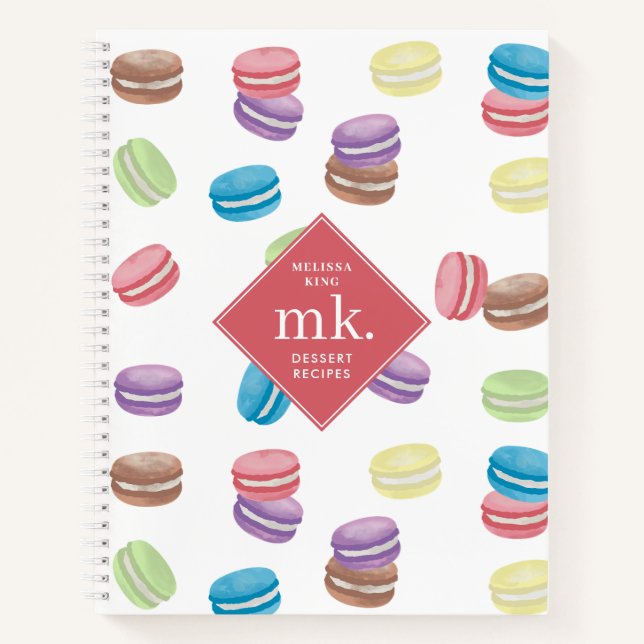 Pastel Watercolor Macarons Monogram Recipe Notebook (Front)