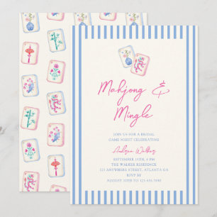 Pastel Watercolor Mahjong Stripes Bridal Party Invitation