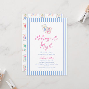 Pastel Watercolor Mahjong Stripes Bridal Party Invitation