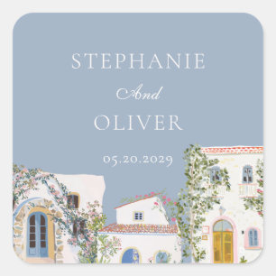 Pastel Watercolor Mediterranean Italian Wedding Square Sticker