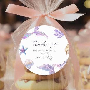 Pastel Watercolor Mermaid Birthday Party Favour Classic Round Sticker