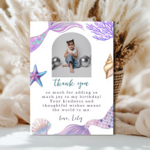 Pastel Watercolor Mermaid Birthday Photo Thank You
