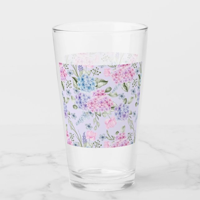 Pastel Watercolor Mixed Colour Hydrangea Flowers  Glass (Front)