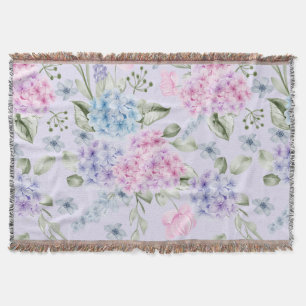 Pastel Watercolor Mixed Colour Hydrangea Flowers Throw Blanket
