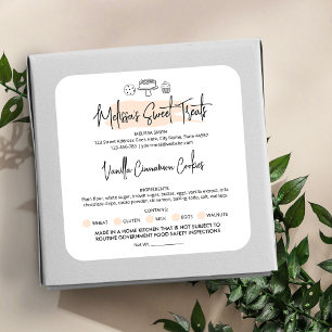 Pastel Watercolor Modern Food License Home Bakery Square Sticker