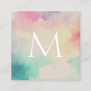 Pastel Watercolor Monogram Square Business Card