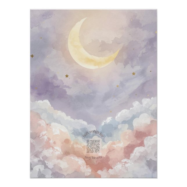 Pastel Watercolor Moon & Cloud Nursery Wall Art (Front)