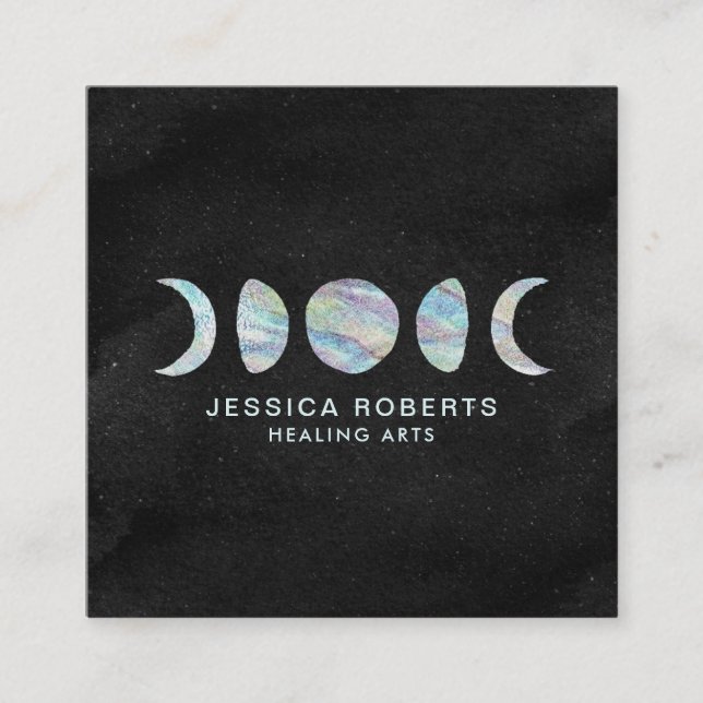 Pastel Watercolor Moon Phases Healing Arts Square Business Card (Front)