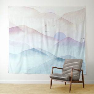 Pastel Watercolor Mountains Landscape Tapestry