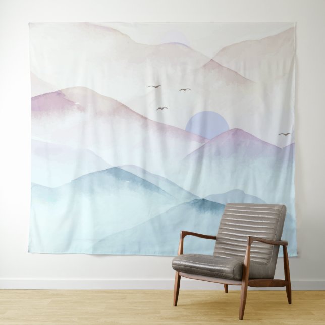 Pastel Watercolor Mountains Landscape Tapestry (In Situ (Horizontal))