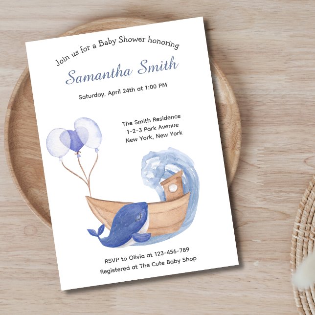 Pastel Watercolor Ocean Whale Baby Shower Invitation (Pastel Watercolor Ocean Whale Baby Shower Invitation)