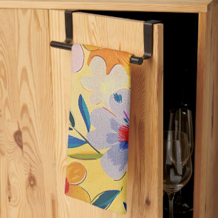 Pastel Watercolor Painted Flowers Tea Towel