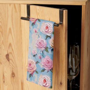 Pastel Watercolor Painted Flowers Tea Towel
