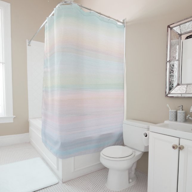 Pastel Watercolor Pattern Shower Curtain (In Situ)
