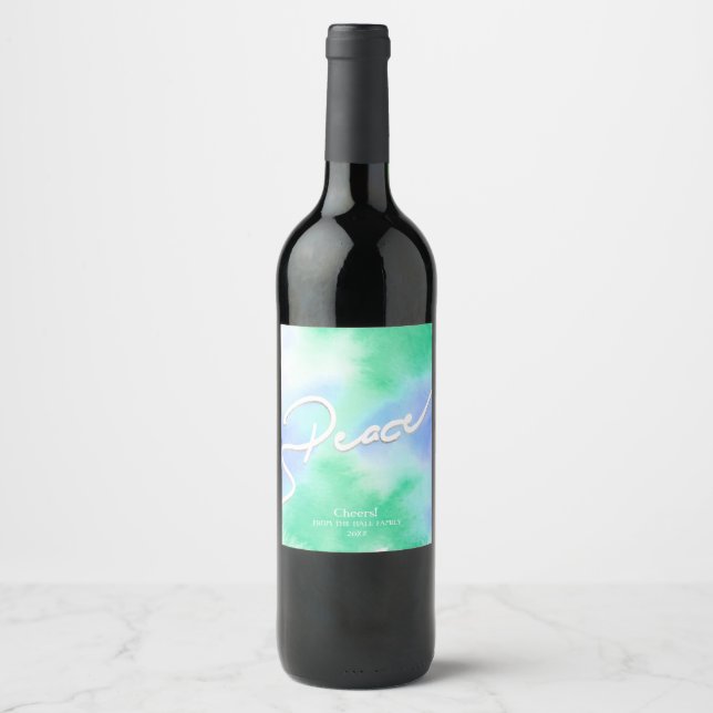 Pastel Watercolor, Peace Wine Label (Front)