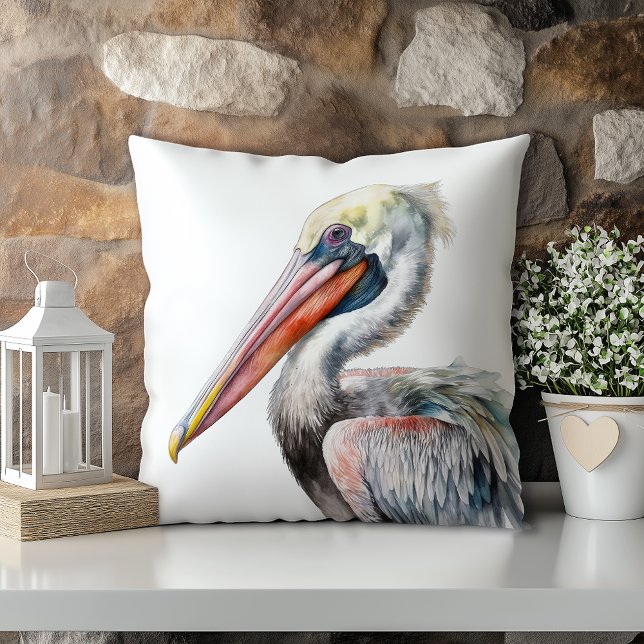 Pastel Watercolor Pelican Louisiana State Cushion (Creator Uploaded)