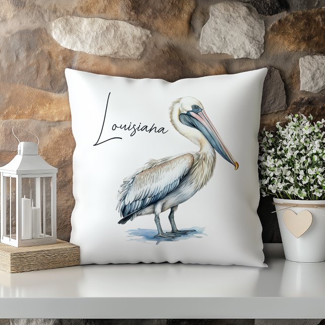 Pastel Watercolor Pelican Louisiana State Cushion (Creator Uploaded)