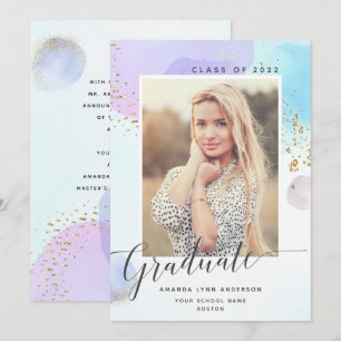 Pastel Watercolor Photo Graduation Announcement