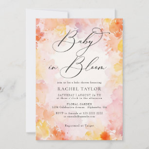Pastel Watercolor Pink Baby In Bloom Baby Shower Invitation
