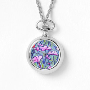 Pastel Watercolor Pink Flowers Watch