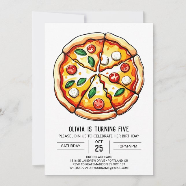 Pastel Watercolor Pizza Birthday Invitation (Front)