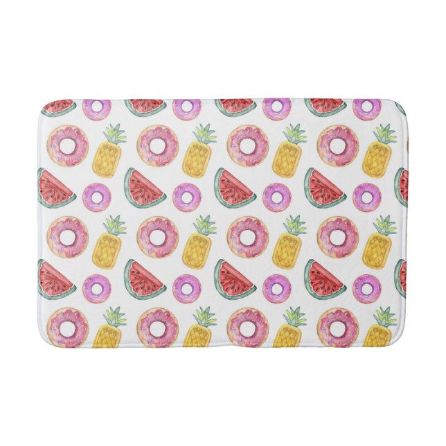 Pastel Watercolor Pool Float Pattern Bath Mat (Front)