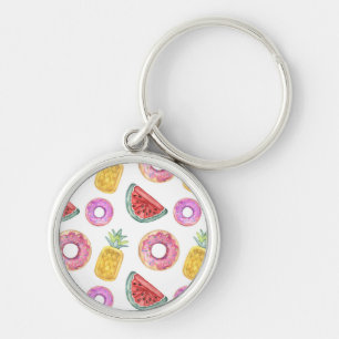 Pastel Watercolor Pool Float Pattern Key Ring