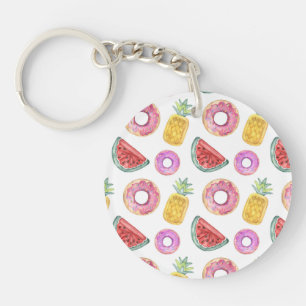 Pastel Watercolor Pool Float Pattern Key Ring