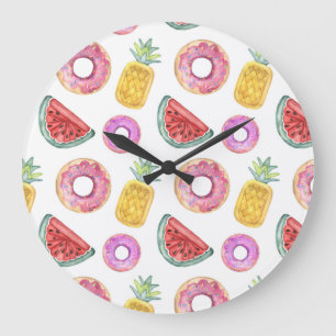 Pastel Watercolor Pool Float Pattern Large Clock