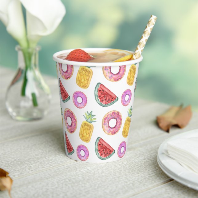 Pastel Watercolor Pool Float Pattern Paper Cups (Insitu)