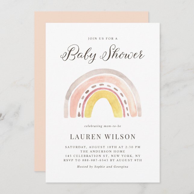Pastel Watercolor Rainbow Baby Shower Invitation (Front/Back)