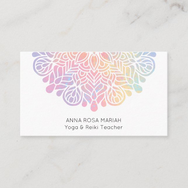 *~*  Pastel Watercolor Rainbow Mandala Spiritual Business Card (Front)