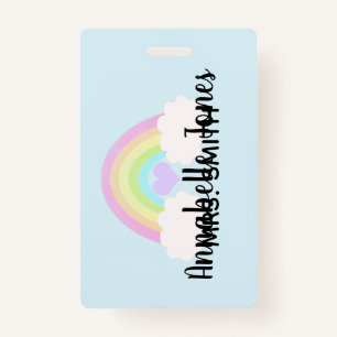 Pastel Watercolor Rainbow Sky Blue ID Badge