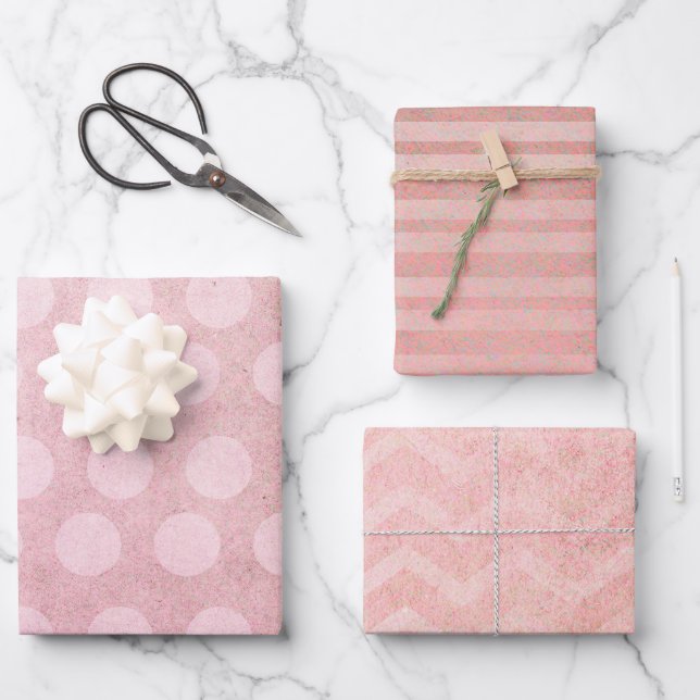 Pastel Watercolor Rose Gold Polka Stripes Wrapping Paper Sheet (Front)
