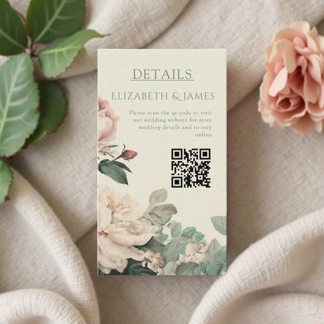 Pastel Watercolor Rose Peonies Floral Wedding Enclosure Card (Creator Uploaded)