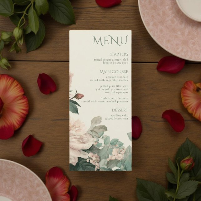 Pastel Watercolor Rose Peonies Floral Wedding Menu (Creator Uploaded)