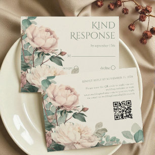 Pastel Watercolor Rose Peonies Floral Wedding RSVP Card