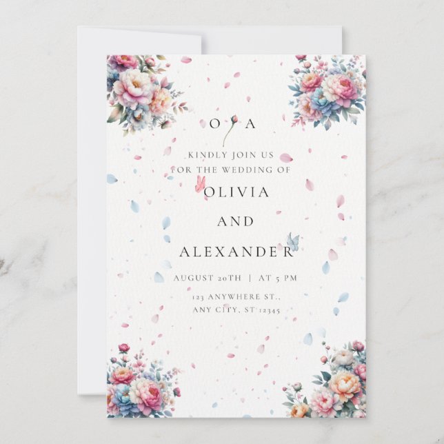 Pastel Watercolor Rose Wedding Invitation (Front)