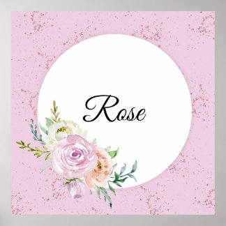 Pastel Watercolor Rose with Customised Name Poster