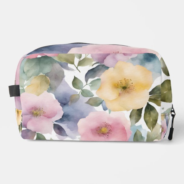 Pastel Watercolor Roses Dopp Kit (Front)
