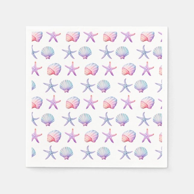 Pastel Watercolor Seashell Party Napkin (Front)
