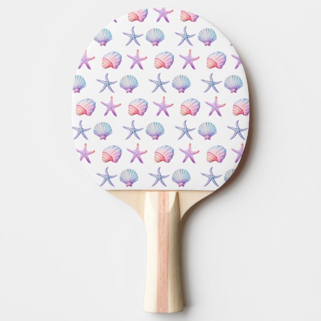Pastel Watercolor Seashell Ping Pong Paddle (Front)