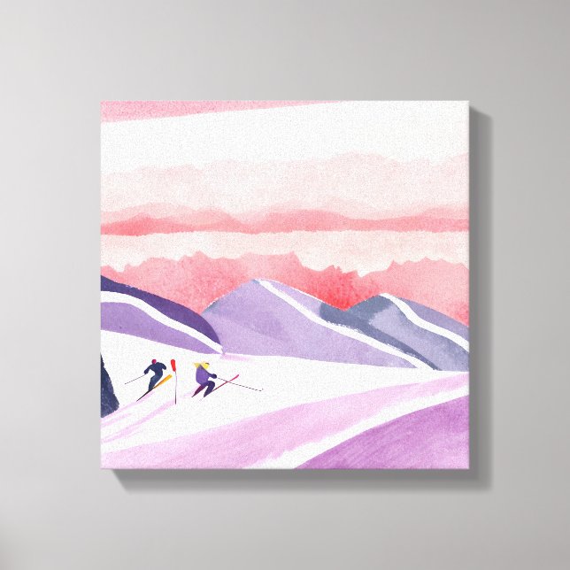 Pastel Watercolor Ski Mountain Sunset Canvas Print (Front)