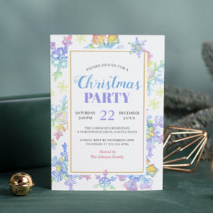 Pastel Watercolor Snowflake Christmas Party Invitation