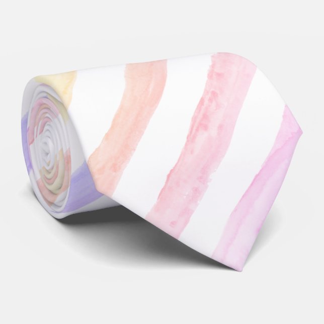 Pastel Watercolor Striped Pattern Tie (Rolled)