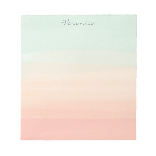 Pastel Watercolor Stripes Green Peach Personalised Notepad (Front)