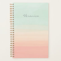 Pastel Watercolor Stripes Seafoam and Peach Name