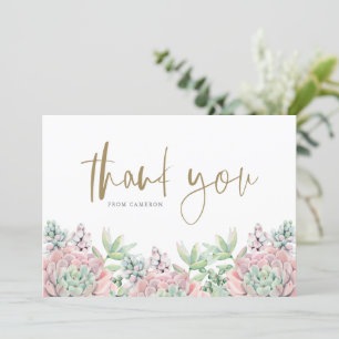 Pastel Watercolor Succulents Baby Shower Thank You Card