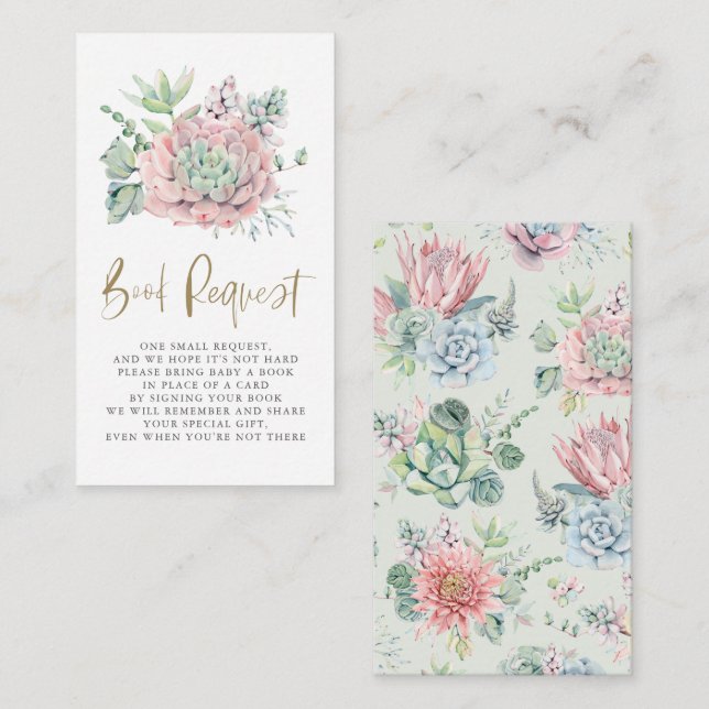 Pastel Watercolor Succulents Book Request Enclosure Card (Front/Back)