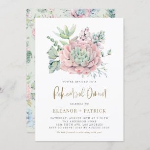Pastel Watercolor Succulents Rehearsal Dinner Invitation